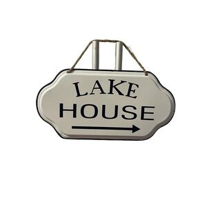 Metal Lake House Sign with Rope Hanger Cottage Decor